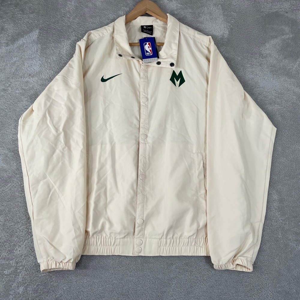 Nike Milwaukee Bucks Snap Jacket Mens Large Cream NBA Cream City Series DNA NWT